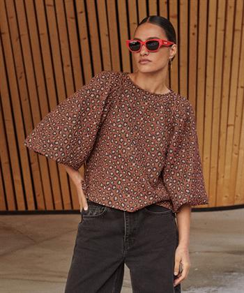 By-Bar blouse pofmouw pantermotief Zasu