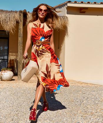 Caroline Biss jurk tropische print ceintuur