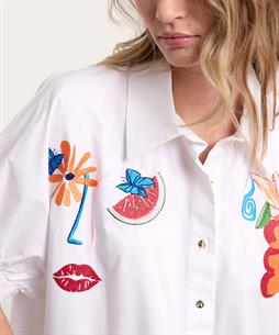 Caroline Biss oversized blouse tropisch borduursel