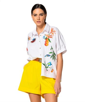 Caroline Biss oversized blouse tropisch borduursel