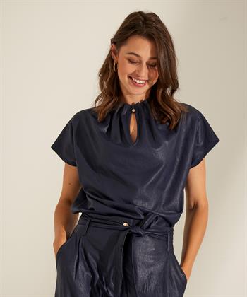 Caroline Biss vegan leather top pleated