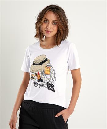 Leo & Ugo T-shirt fashionprint met pareltjes