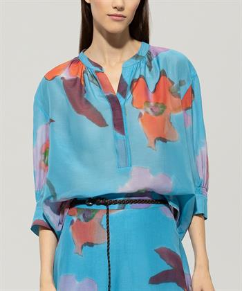 Luisa Cerano cotton voile blouse hibiscus bloem