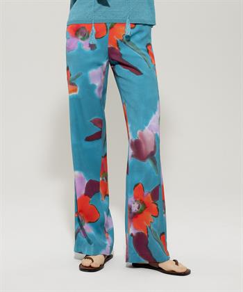 Luisa Cerano straight broek hibiscus bloem