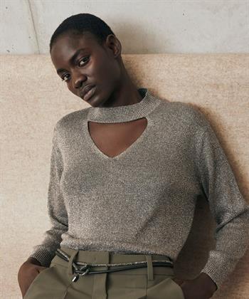 Luisa Cerano trui lurex met cut-out hals