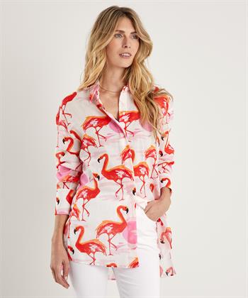 Marc Cain lange cotton voile blouse flamingo