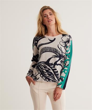 Marc Cain Sports jacquard trui met bloemenprint en bies