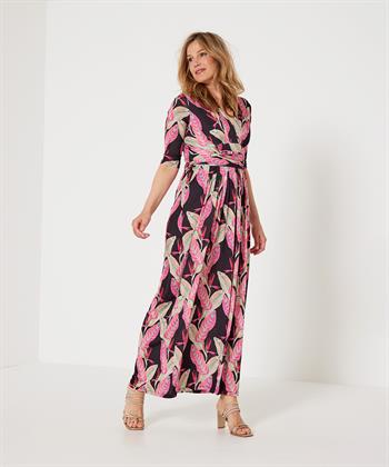 Marivie slinky maxi jurk leaves