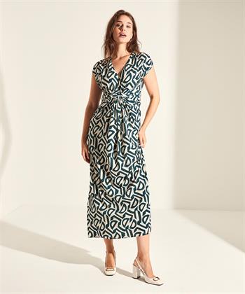 OUI jurk travelstof twotone knoopdetail