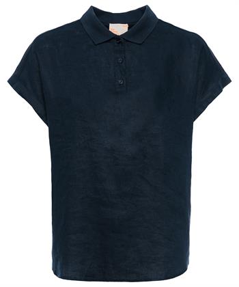 OUI poloblouse met linnen voorpand