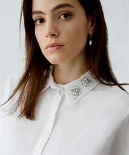 OUI poplin blouse strass kraag