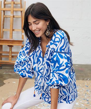 OUI poplin blouse two-tone kwastjes