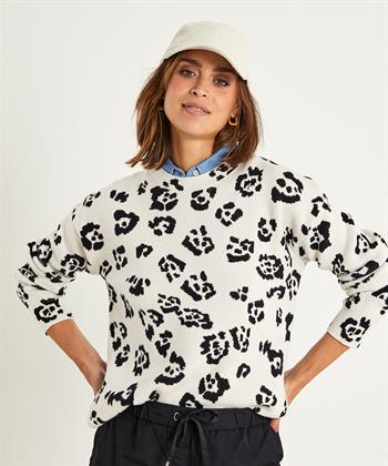 OUI trui ronde hals panter jacquard