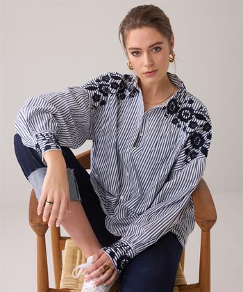 Summum blouse strepen bloemen borduursel