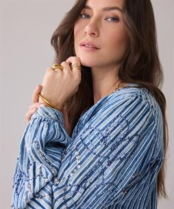 Summum denim look blouse strepen pailletten