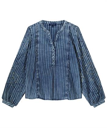 Summum denim look blouse strepen pailletten