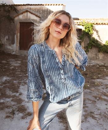 Summum denim look blouse strepen pailletten