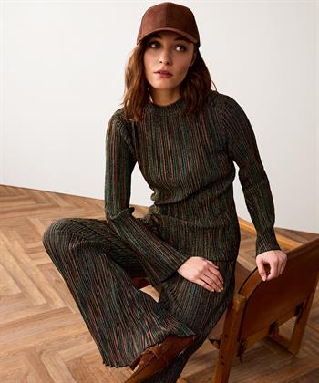 Summum flared plissé broek lurex strepen