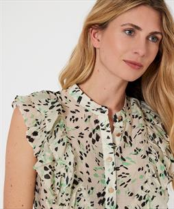 Summum mouwloze blouse green spot print