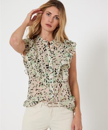 Summum mouwloze blouse green spot print