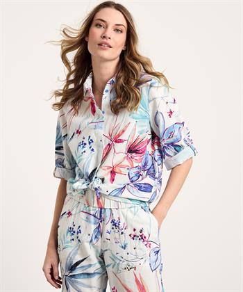 TONI linnenmix blouse bloemen Clay